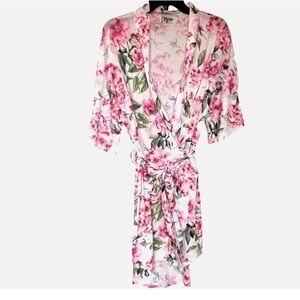 Show Me Your Mumu Floral Kimono Robe Wrap OS Pink White Green Belted Lounge